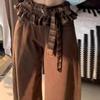 Melard Brown Double Waistband Butterfly Tie Jeans for Women Spring/Autumn Design Casual Loose Wide Leg Pants