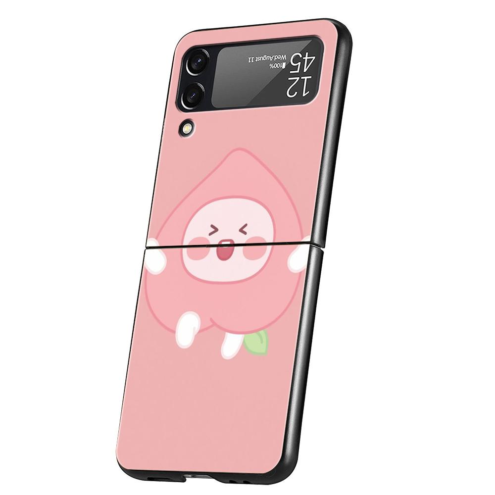 Жесткий ПК чехол для телефона Samsung Galaxy Z Flip 7 6 5 4 Черная крышка для Galaxy Z Flip 3 Складной Ударопрочный чехол Мультяшный Фрукт Персик