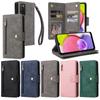 Wallet Case for iPhone Retro Card Holder Slots Zipper Pocket PU Leather Kickstand with Wrist Strap Shockproof Flip Cover For iPhone Samsung Google