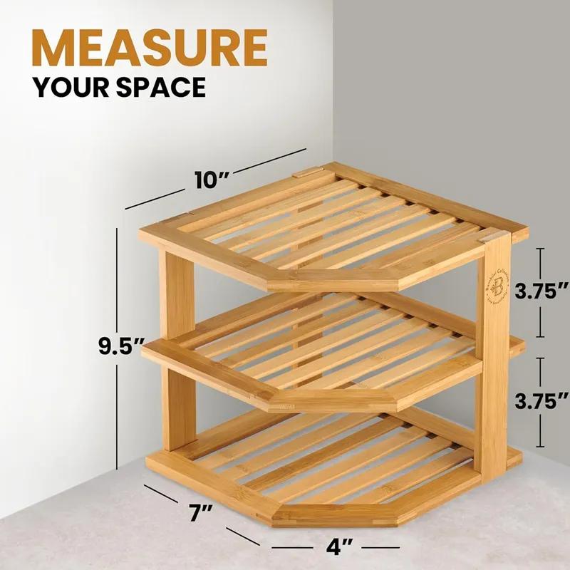 Кухонная деревянная подставка для мисок, шкаф-полка для хранения, угловая полка для ванной комнаты, угловая полка для специй, бамбуковая трехъярусная полка для хранения из массива дерева YLE634