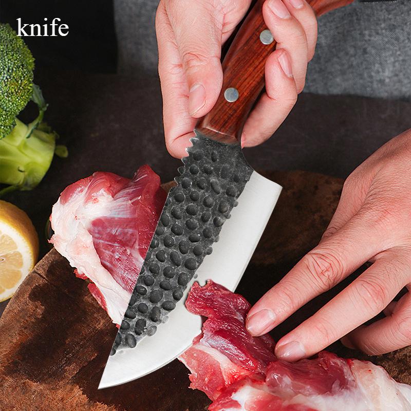 Chef's Knife Sharp Kitchen Knife Slicing Meat Beef Knife Boning and Dividing Stainless Steel Hand-forged Wooden Handle Butcher's Knife