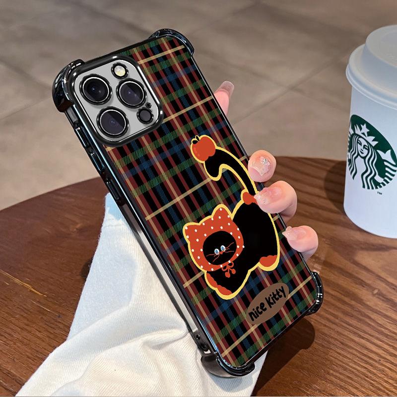 Ретро клетчатая пятнистая шапка кошка для чехла телефона apple 13promax с подушкой безопасности защита от падения iphone17 милый 16