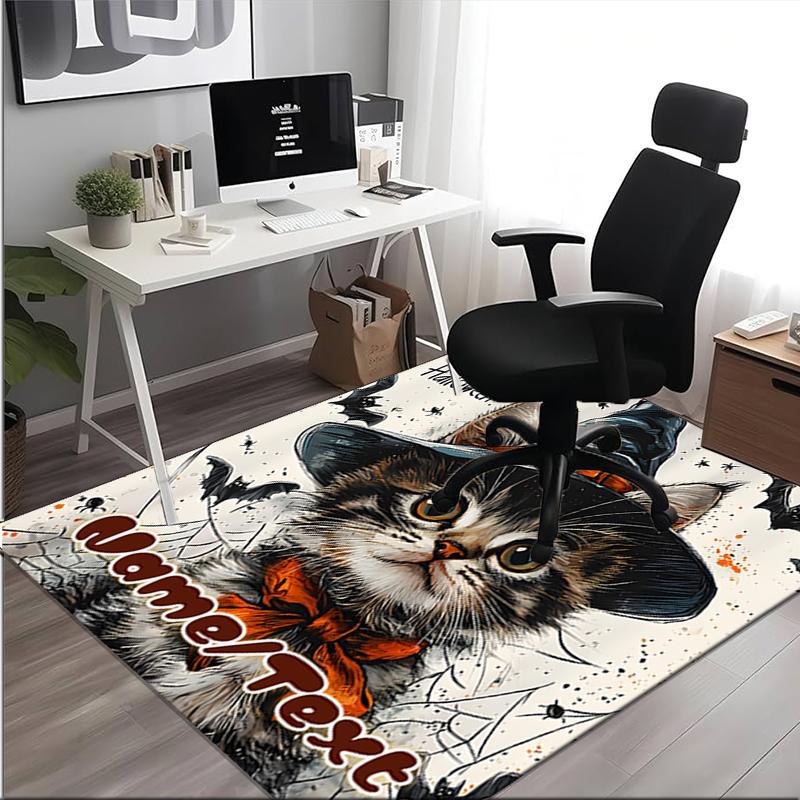 1PC Custom Name Halloween Cat Witch Hat Theme Floor Mat Ideal for Living Room, Game Rooms, Office, Bedroom,Floor Mat Playful Design