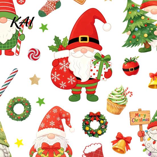 DIY Holiday Home Decor 6Pcs Christmas Gnome Static Window Cling, No?Glue Glass Sticker with Xmas Clings Tree & Candy Cane, Reusable for Shop