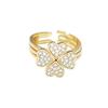Lucky Four-Leaf Flower Micro-Set Zirconia Ring Women Flowers Fashion Ring Opening Adjustable Four-Leaf Clover Ring
