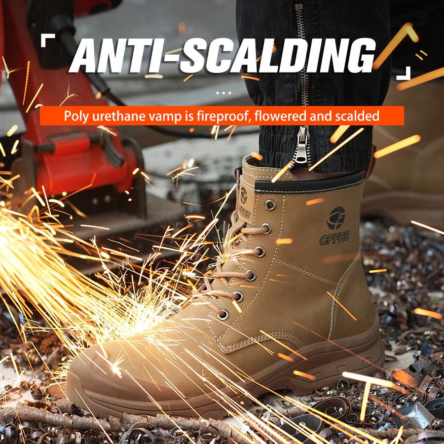 Модные высокие ботинки Рабочие ботинки Неразрушаемая обувь со стальным носком Водонепроницаемые защитные ботинки Прокалываемые антиожоговые мужские кожаные ботинки