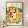 Poster Cheerful Monkey On The Letter "O Poster Cheerful Monkey On The Letter "O, 40X50 Cm, Gold Aluminum Frame, 230 Gsm Matte Paper