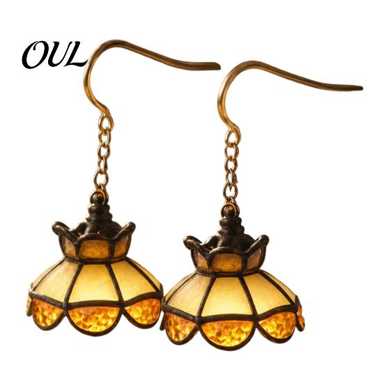 Dangle Drop Earrings for Daily Wear 1 Pair LED Light Up Women, Vintage Ceiling Gold Tone Metal Jewelry Parties Lamp Shaped Drop, Gifts Cocktail Party,