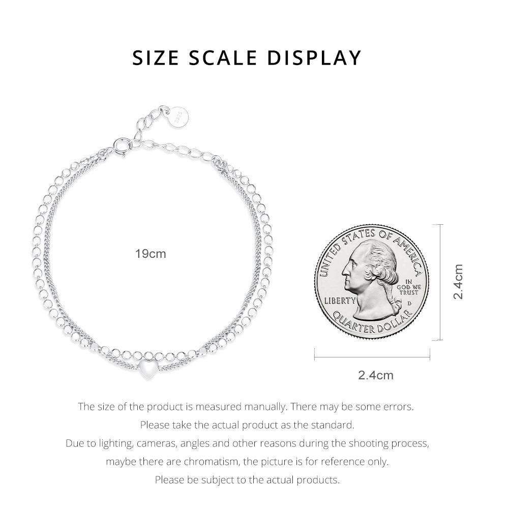 BAMOER 925 Sterling Silver Simple Double Layer Bracelet for Women Adjustable Lock Chain Heart Bracelet Fine Jewerly Wedding Gift