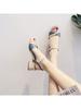 One Word with Sandals Fairy Style 2025 New Summer Women's Shoes Fashion Medium Heel Color Matching High Heel Thick Heel Shoes