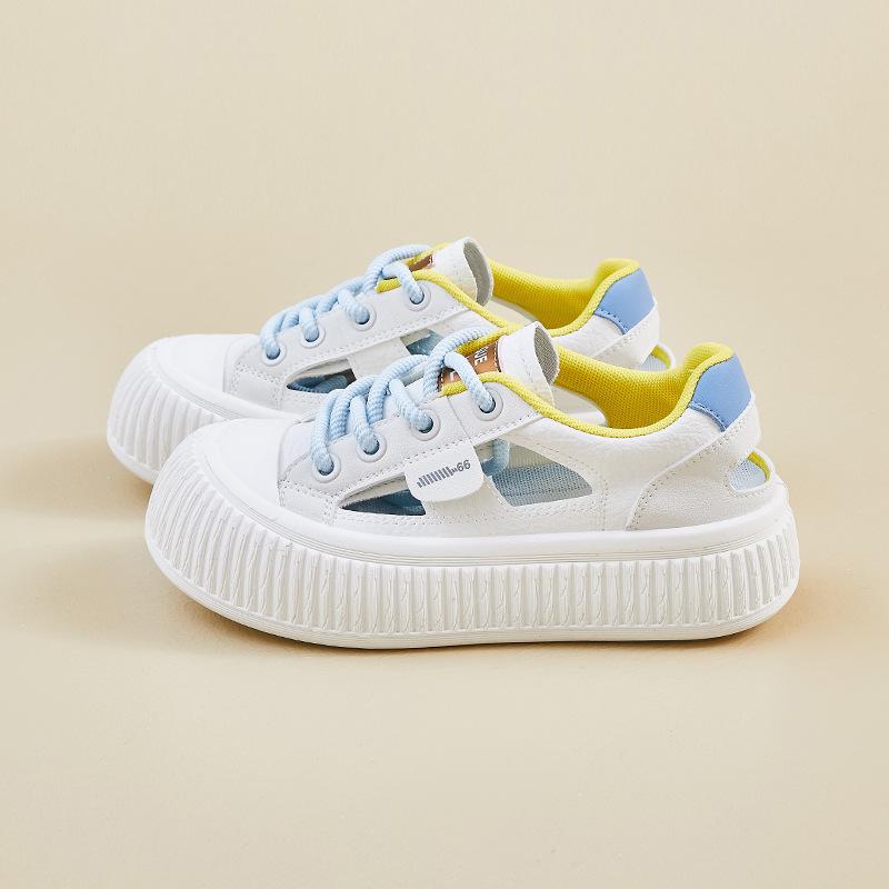 Модная женская обувь 2025 Лето Новые Дышащая сетка Полая Нескользящая Женские кроссовки на платформе Удобные Увеличение роста Повседневная обувь