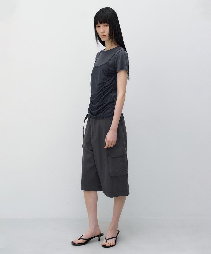 INSILENCE WOMEN Mesh Layered Short Sleeve Charcoal