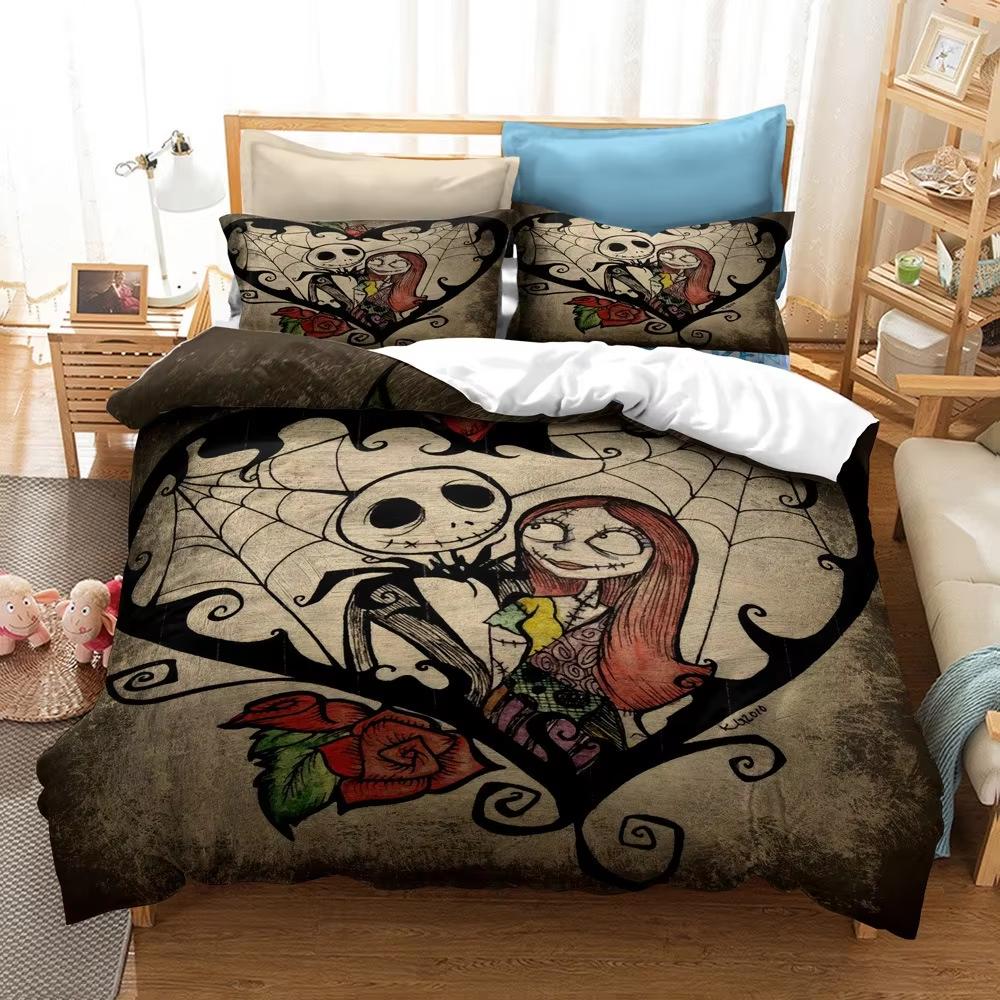 Halloween Quilt Cover with Zipper, Cartoon Before Christmas Duvet Cover Set, Microfiber Duvet Cover Bedding Set and pillowcases