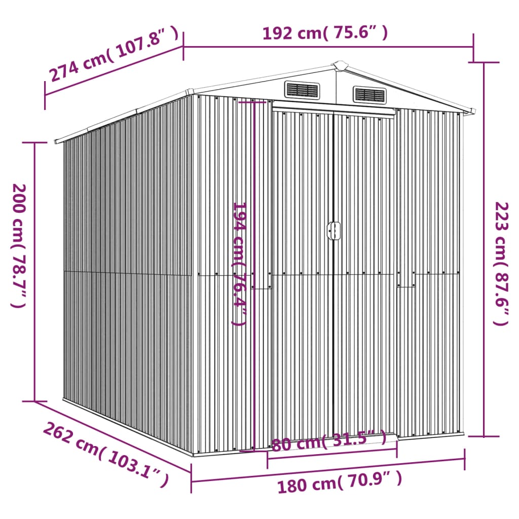 Garden Shed Light Brown 192 x 274 x 223 cm Galvanized Steel