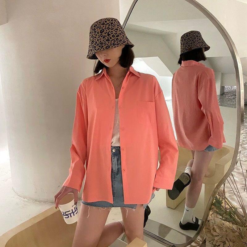 WTEMPO Брендовые студентки с длинными рукавами, свободные солнцезащитные кремы, длинная корейская версия свободной рубашки, модные повседневные женские топы с баской, темпераментные женские топы