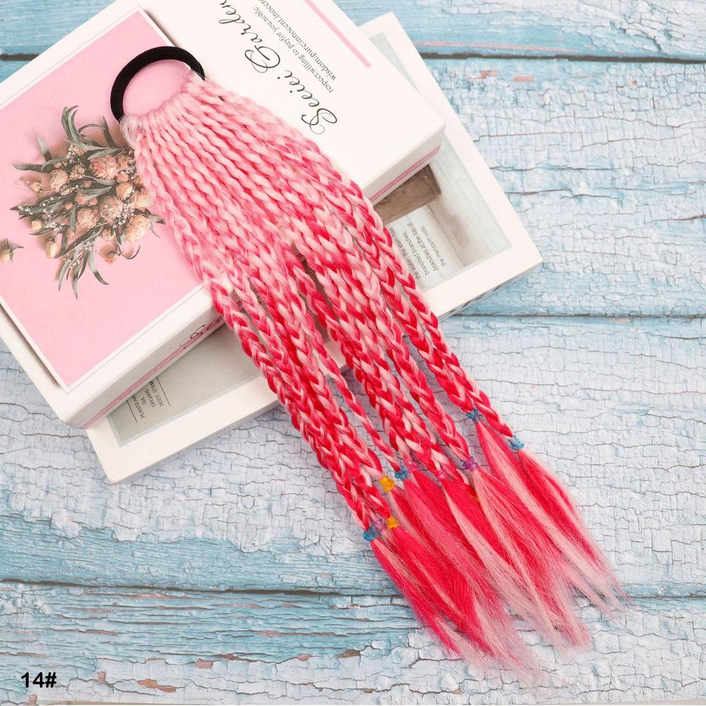 Резинка для волос Короткое Цветное Плетеное Наращивание Волос Хвост Радужный Разноцветный Синтетический Хвост для Девочек Ежедневное Вечернее Использование