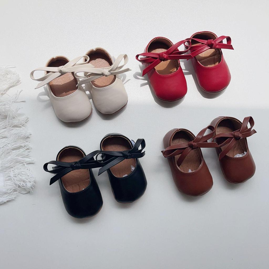 Туфли из кожи с бантом в корейском стиле для девочек - Туфли принцессы на мягкой подошве