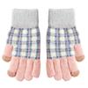 Winter New Full-finger Women's Warm Knitted Wool Gloves Plaid Velvet Finger Cycling Cold Protection