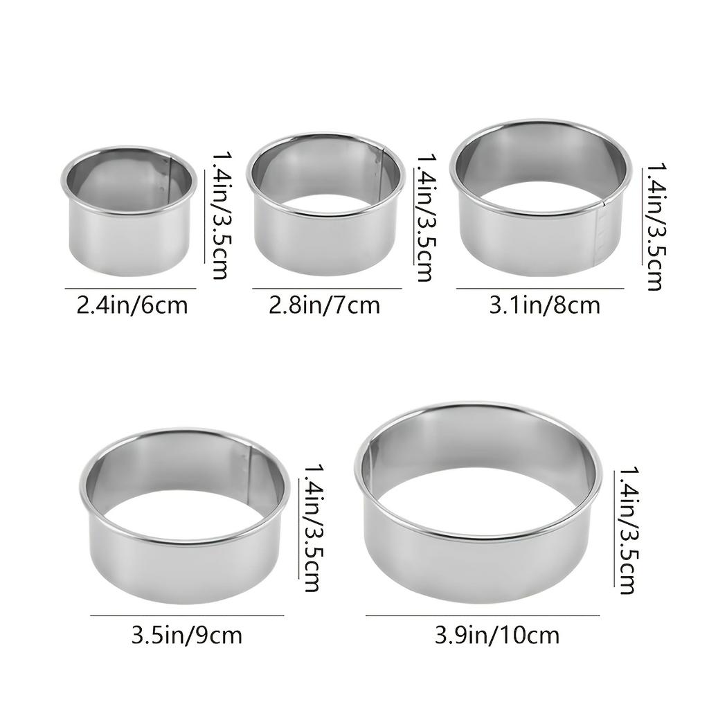 5pcs/Set Stainless Steel Dumpling Molds, Round DIY Wonton Skincutting Molds, Baking Biscuits Molds for Kitchen Use