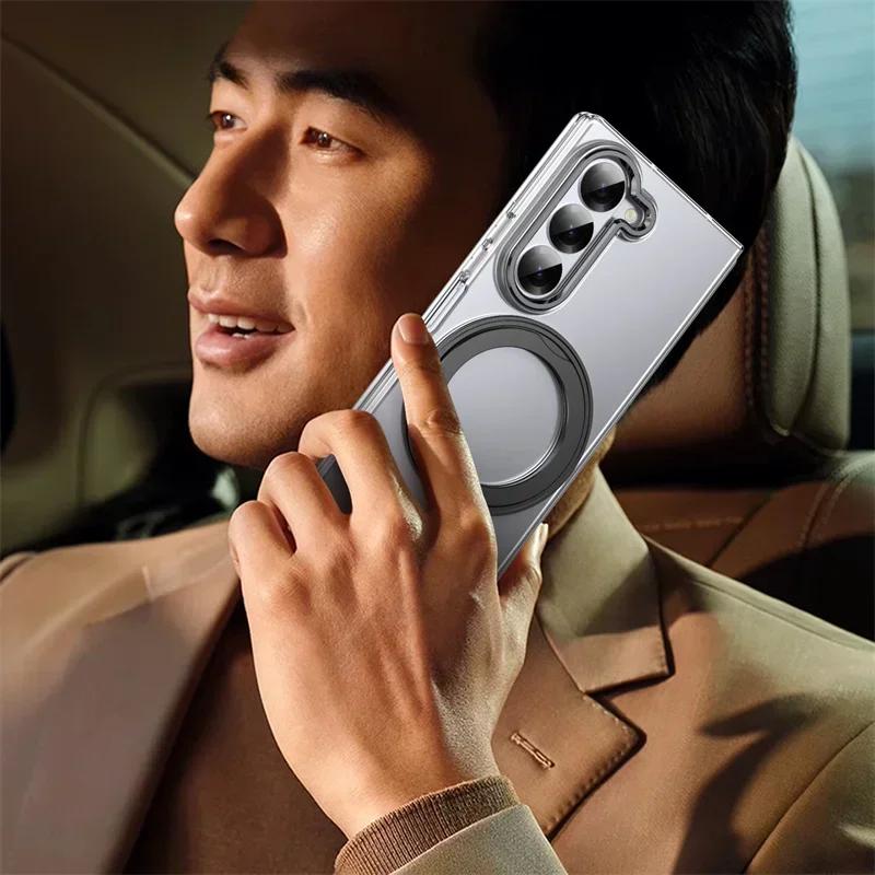 Вращающийся на 360° магнитный держатель Чехол для телефона для Samsung Galaxy Z Fold 7 6 5 4 3 Защитная пленка Magsafe Беспроводная зарядка Чехол