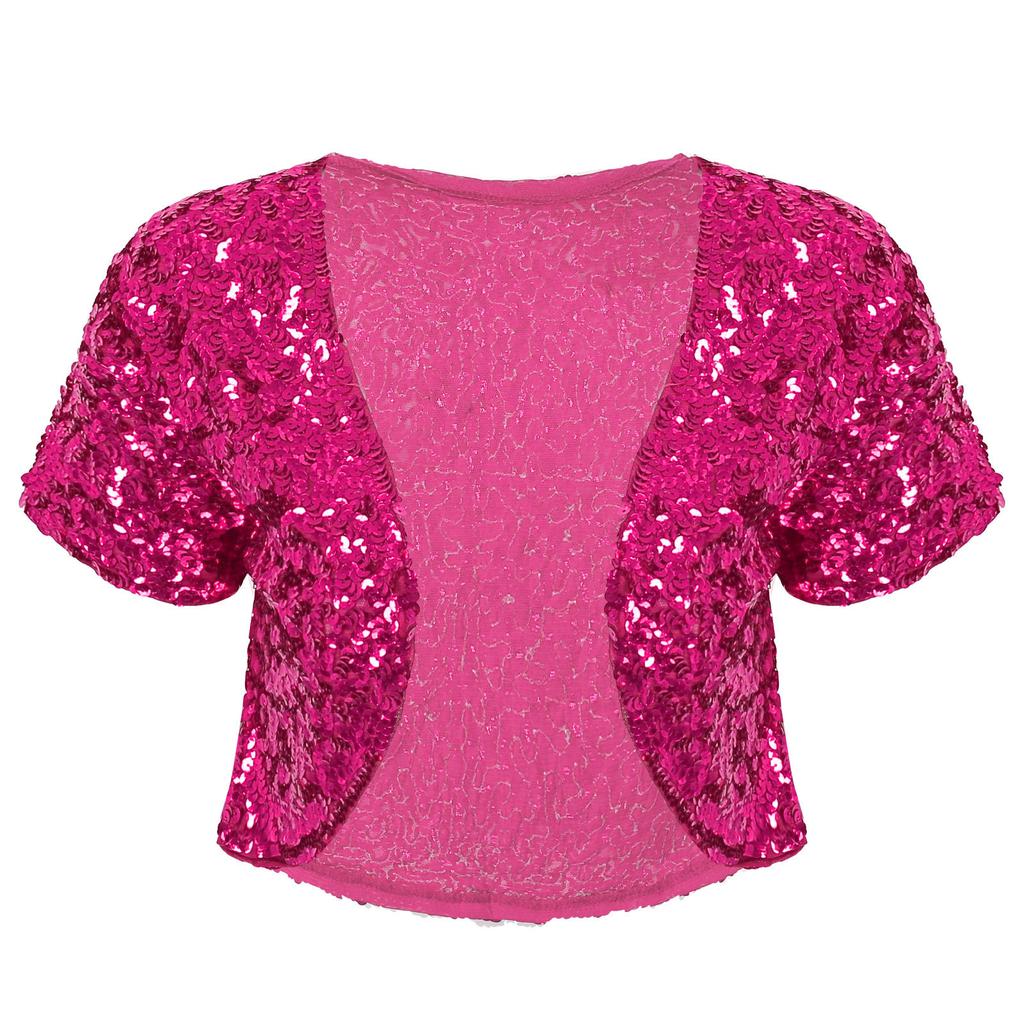 Womens Glitter Sequin Cropped Waistcoat Jacket Cardigan Coat Shiny Outwear Stage Performance Costume