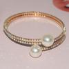 Gold-Plated Silver Women's Necklace & Bracelet Set with Pearls and Rhinestones