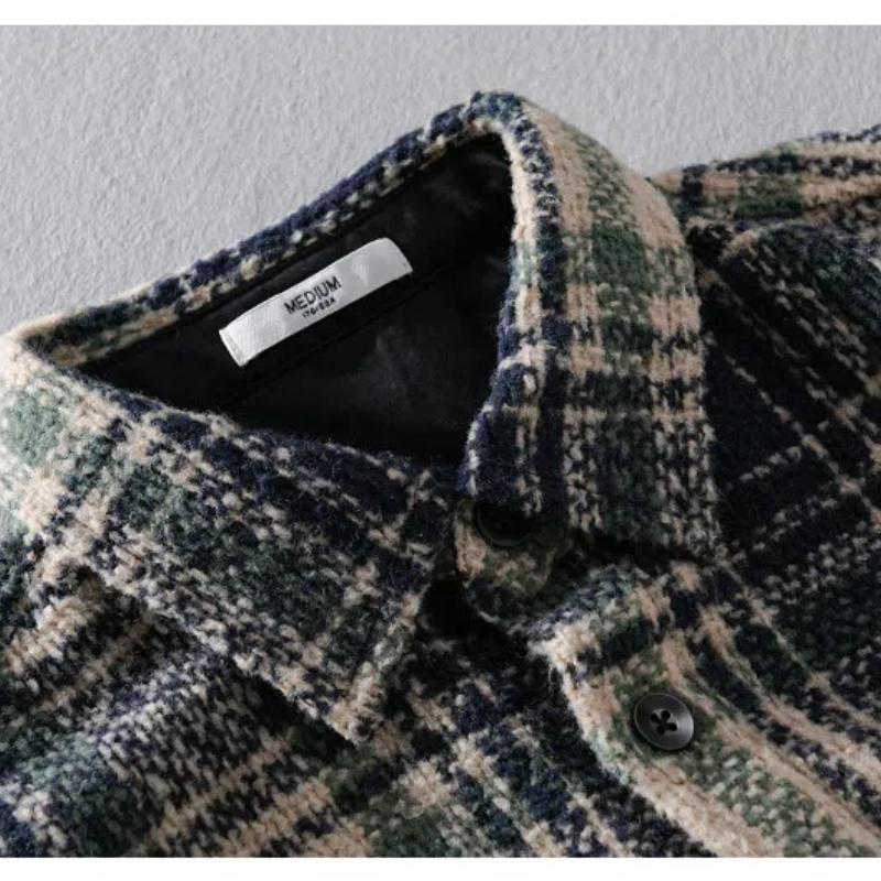 Осенне-зимняя мужская одежда в стиле ретро с длинным рукавом, клетчатая рубашка свободного покроя с карманом, повседневная мужская рубашка