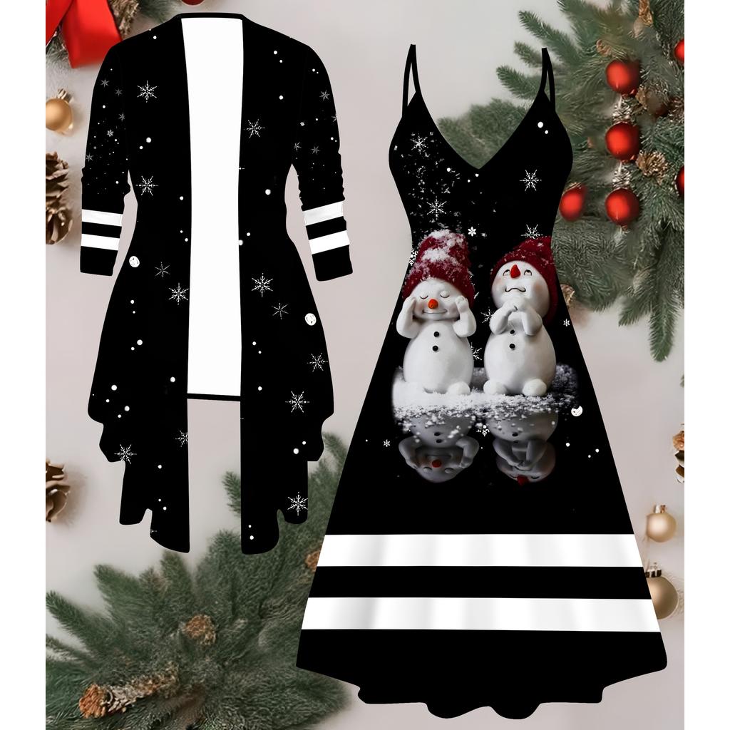 3D Рождественский Принтованный Набор Платье Пальто на День Святого Валентина, Эксцентричный Классический Тотем Модный Принт, подходит для Различных Сцен Модных Стилей