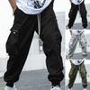 Men Cargo Pants Multi Pockets Elastic Waist Drawstring Loose Ankle-banded Soft Breathable Deep Crotch Hip Hop Streetwear Causal Trousers