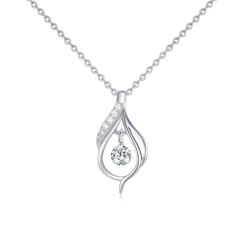 Ailmay 925 Sterling Silver Elegant Water Drop Shape Pendant Necklace for Women Dazzling Clear CZ Fine Elegant Wedding Jewelry