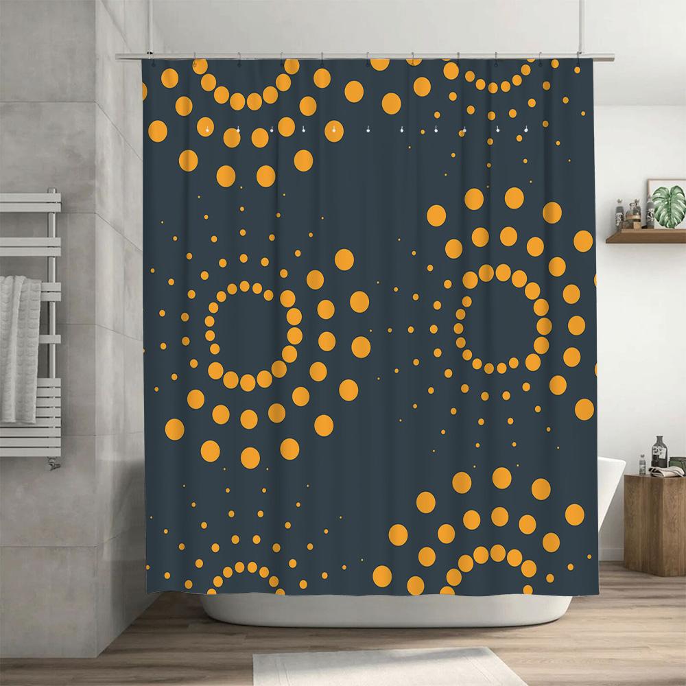 Elegant Yellow Dots Shower Curtain Decor Bathroom Shower Curtain Gray Waterproof Fabric with Hooks Modern Design for Bathrooms H