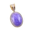 Natural Purple Moonstone Gemstone 925 Solid Silver Two Tone Pendant 1.25" Q8U42