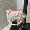 Minimalist Pu Crossbody Bag With Lace Bow And Doll Pendant For Urban Fashion
