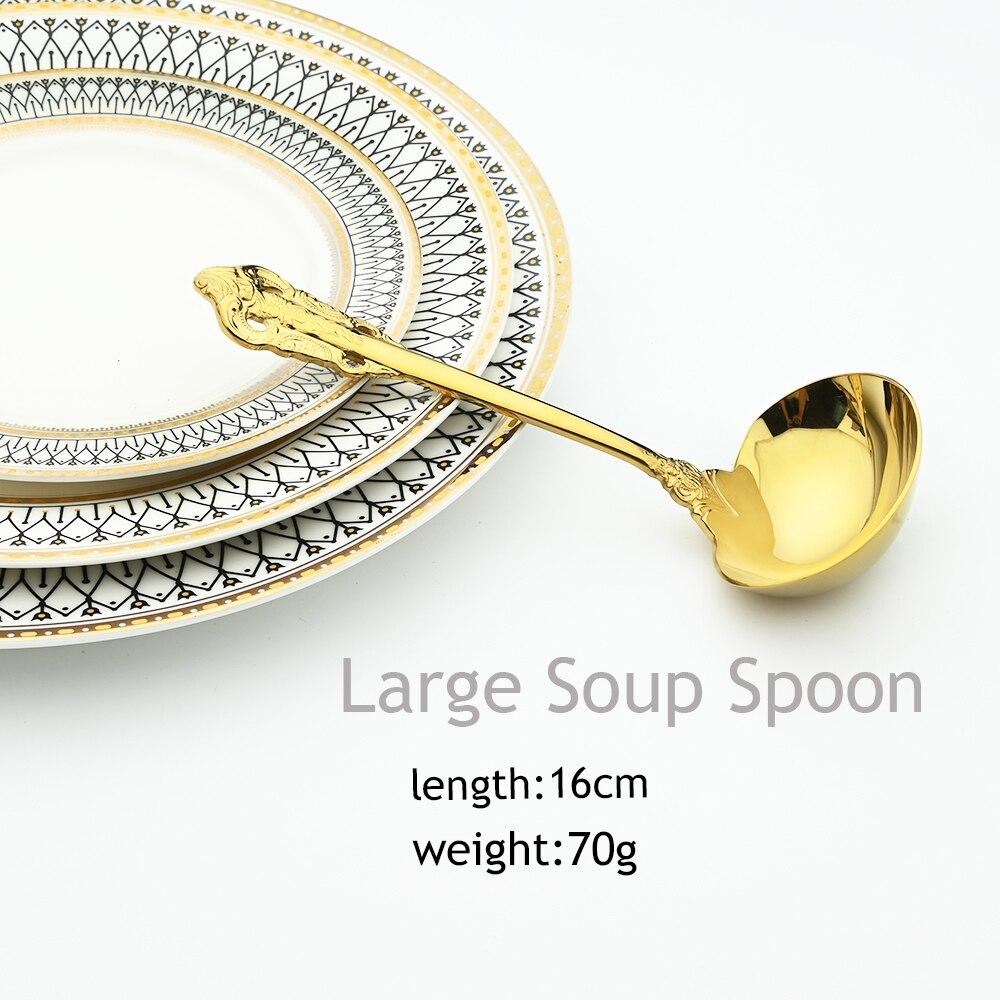 Retro Luxury Silver Tableware Vintage Silverware 18/10 Stainless Steel Large Soup Spoon Wedding Cutlery Western Dinnerware