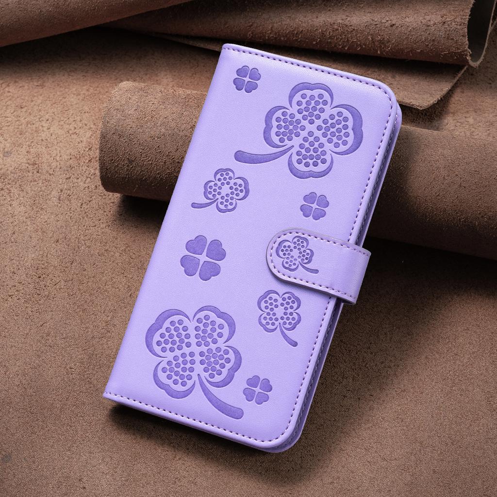 Four Leaf Clover Leather Wallet Card Phone Case iPhone All Modles Flip Cover For Samsung Galaxy S24 S23 S22 Plus S21 S20 Ultra A32 A24 A25 A73
