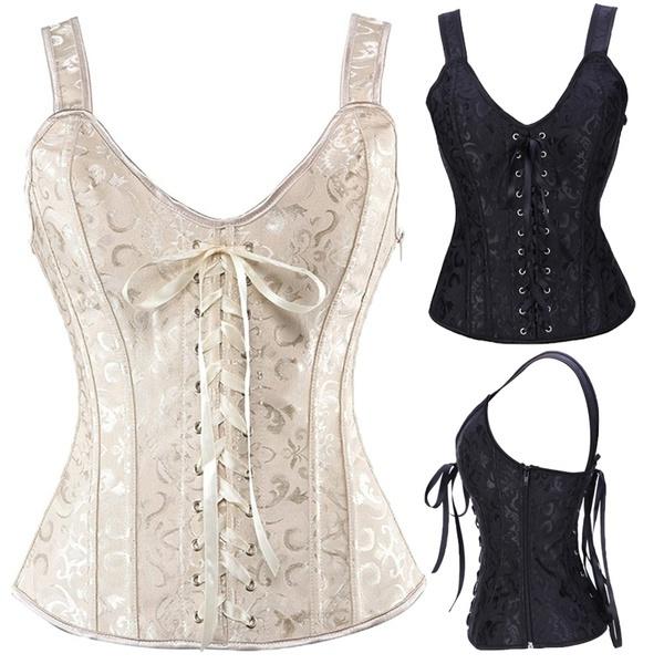 New Women's Brocade Jacquard Shoulder Straps Tank Corset Bustiers