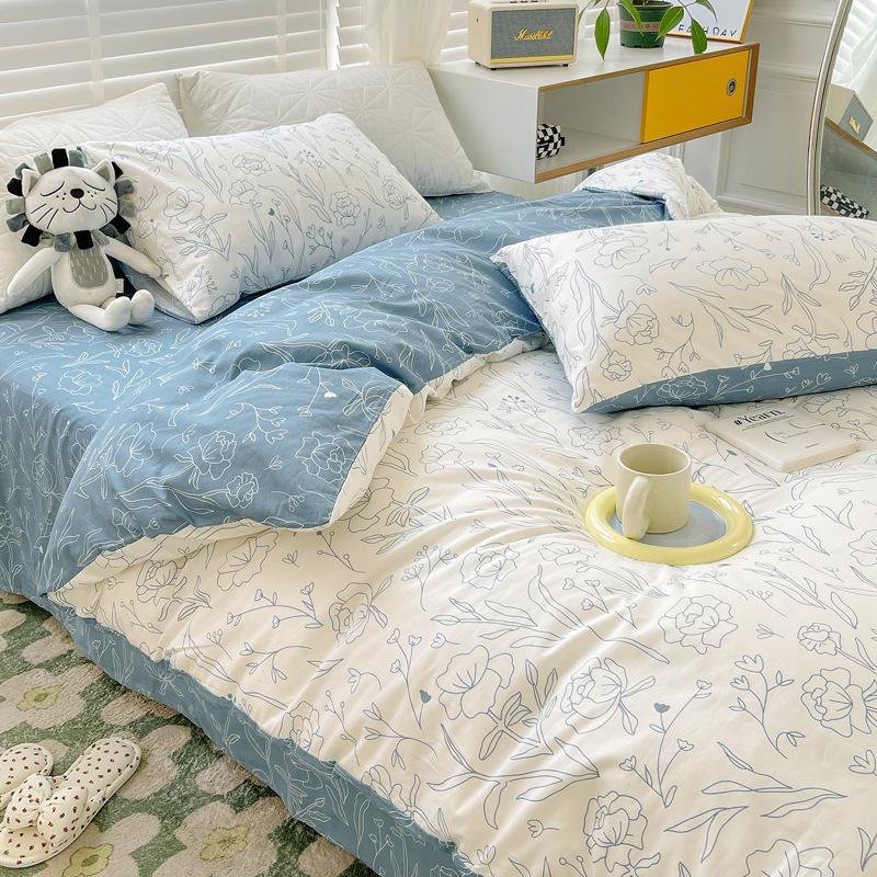 Cotton Four-piece Set Small Floral Ins Style Pure Cotton Quilt Cover Sheet Bed Three-piece Fitted Sheet Set