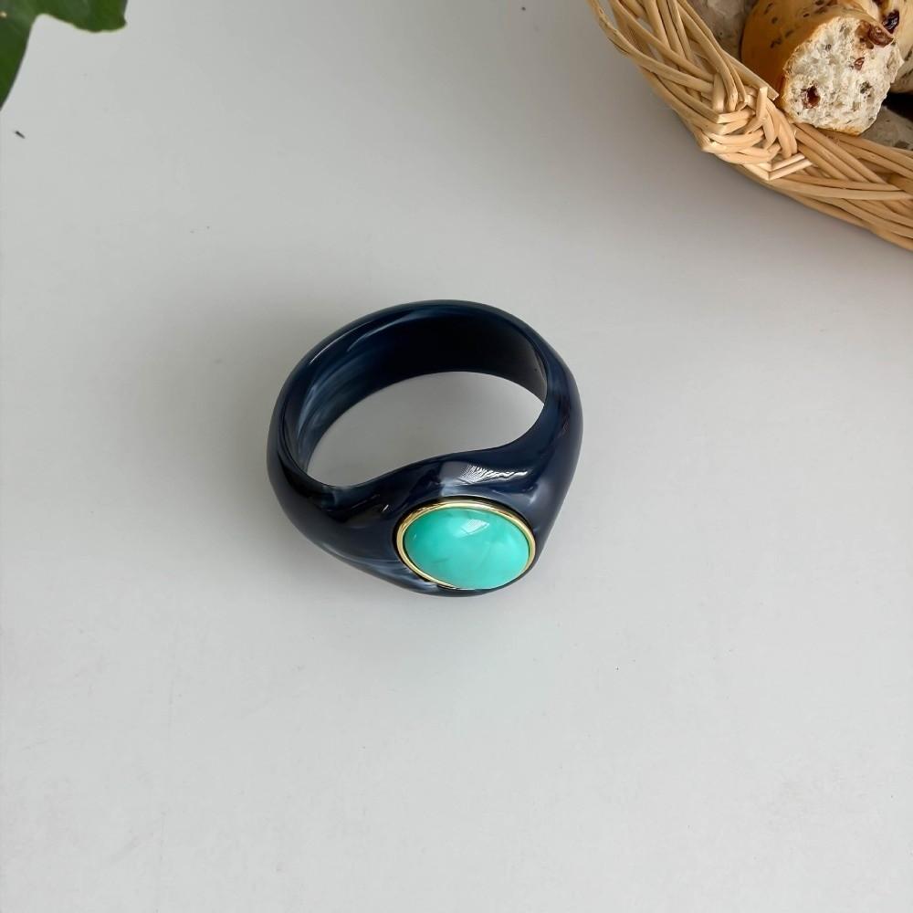 Stone Inlay Wide Bangle Oval Chunky Bracelet New Irregular Resin Bracelet Gifts