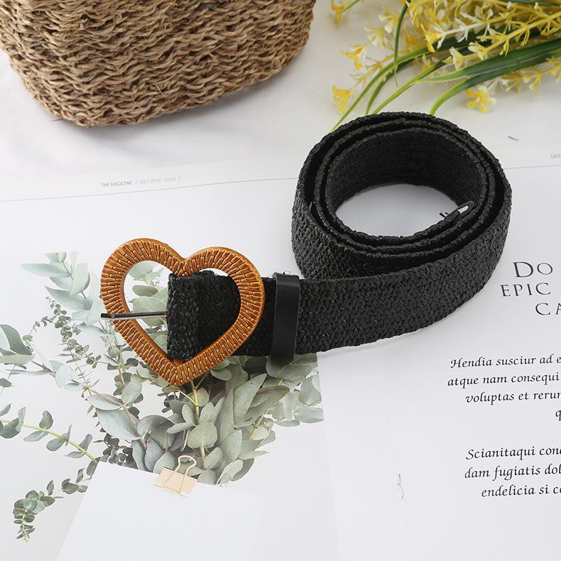 Плетеный пояс из полипропиленовой травы, женский, ретро, из хлопка и льна, в этническом стиле, пояс-кушак для платья, декоративный пояс с пряжкой в виде сердца