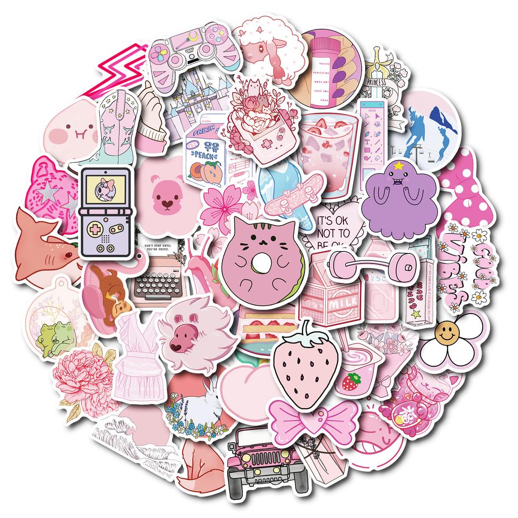 50 Pink Cute Mix And Match Style Graffiti Stickers Diy Creative Handbook Diary Stickers