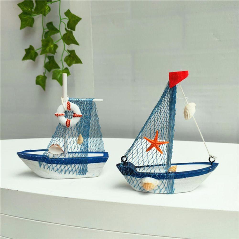 Wooden Crafts DIY Micro Landscape Sailing Miniature Figurines Sailboat Ornaments Sailing Model