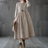 Women Plaid Print Loose Casual Round Neck Long Sleeve Dress