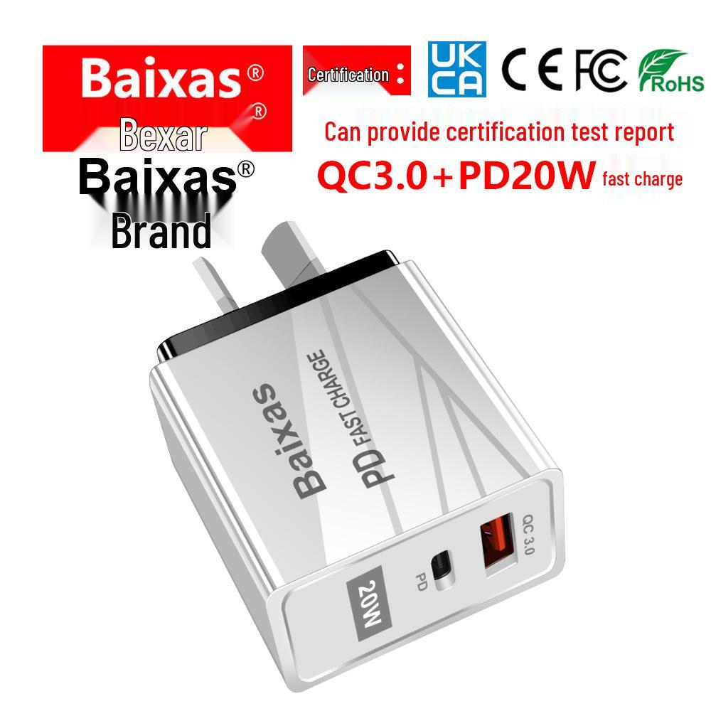Дорожное зарядное устройство EU Standard QC3.0+PD с портами USB для быстрой зарядки (5В/9В/12В) - Совместимо с ЕС, Великобританией, Австралией