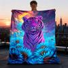 1pc Tiger Fantasy Flowers Throw Blanket Polyester Fiber, Lightweight Flannel, Soft & Warm, All Season Use for Outdoor, Camping Digital Print
