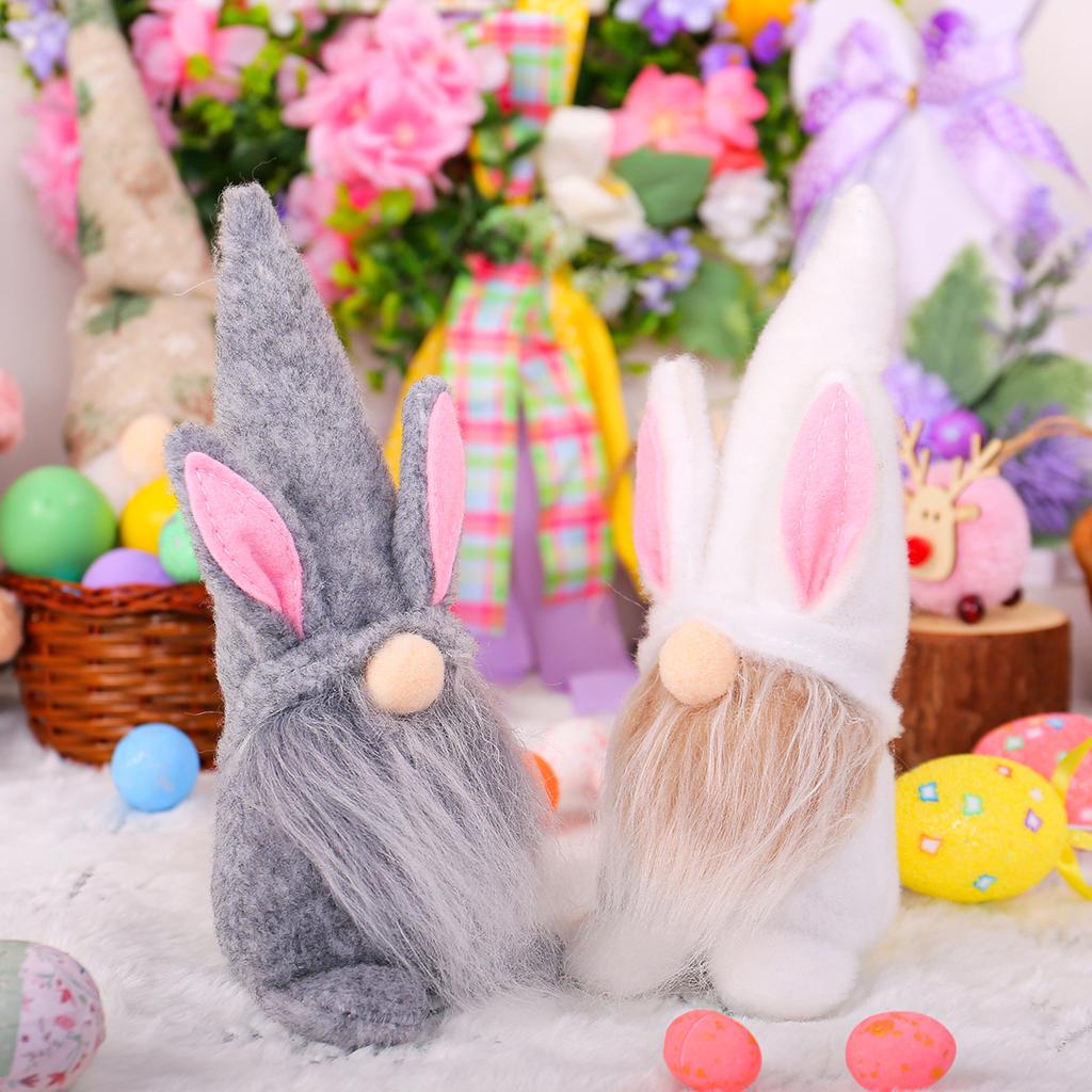 Easter Pink Eared Plaid Rabbit Pygmy Doll Doll Ornament Home Decoration Supplies