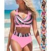 Новый сексуальный полосатый принт с лямкой на шее, танкини, бикини, женский купальник, женский купальник из двух частей, пляжное бикини S-5XL