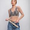 Women Half Turtleneck Lace Floral Mesh Slim Fit Long Sleeve Base Top