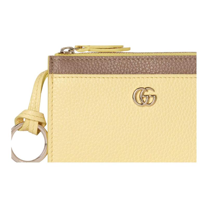 Gucci GG Marmont Iconic Double G Metal Accessories Zipper Closure Leather Key Case Women's Light Yellow with Brown