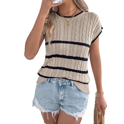 Женский весенне-летний праздничный полосатый повседневный свободный трикотаж в сетку