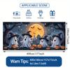 One large Halloween garage door decoration banner - featuring cute ghosts pumpkins full moons bats and cemetery scenes.PMJ